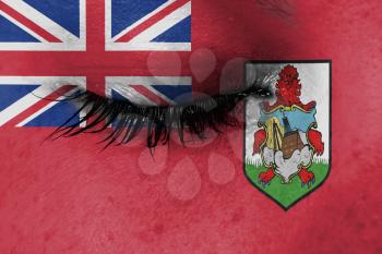 Women eye, close-up, tear, flag of Bermuda