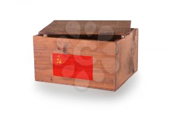 Wooden crate isolated on a white background, product of the USSR