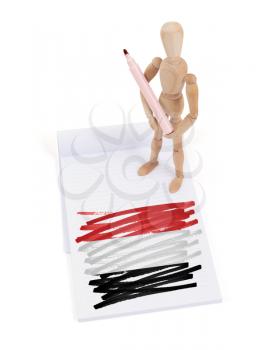 Wooden mannequin made a drawing of a flag - Yemen