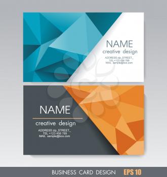 Business card design with poligonal mosaic pattern, bright geometric composition, vector illustration.