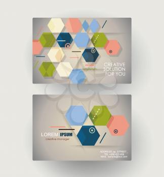 Business card design with paper hexagons composition, vector illustration.