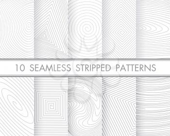 Set of 10 perfect patterns.Modern seamless hand drawn stripped backgrounds.