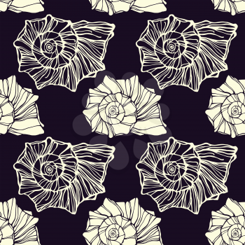 Seamless pattern with decorative seashells