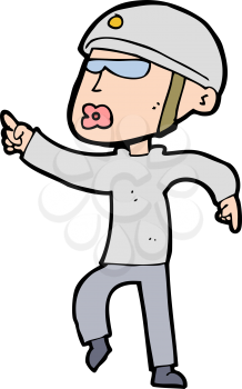 Royalty Free Clipart Image of a Man in a Bike Helmet Pointing