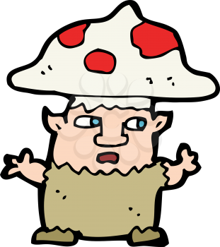 Royalty Free Clipart Image of a Gnome Wearing a Mushroom Hat