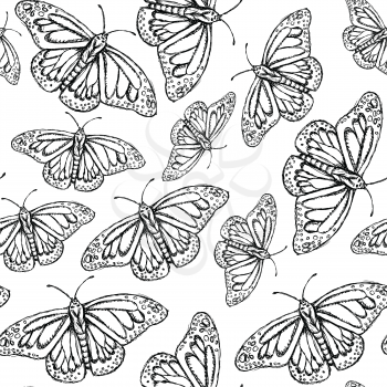 Sketch butterfly, vector vintage seamless pattern eps 10

