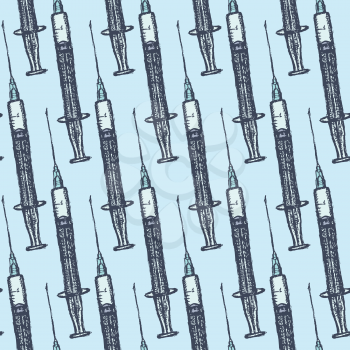 Sketch syringe in vintage style, seamless pattern
