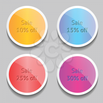 Cute vector labels with shine and shadow, sales background