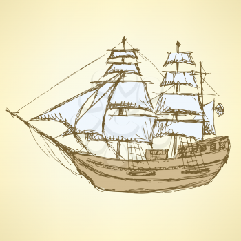 Sketch sea ship in vintage style, vector