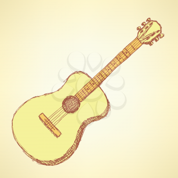 Sketch guitar musical instrument in vintage style, vector