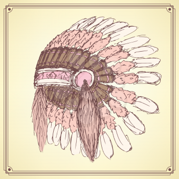 Sketch native american's hat in vintage style, vector