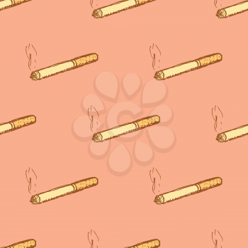Sketch cigarette in vintage style, vector seamless pattern