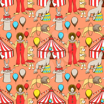 Sketch circus in vintage style, vector seamless pattern

