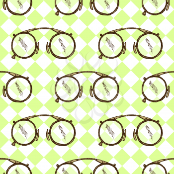 Sketch vintage glasses in vintage style, vector seamless pattern