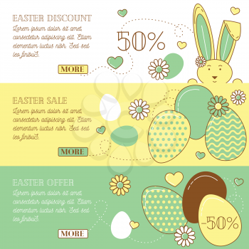 Easter eggs and rabbit, Easter sale vector illustration. Colorful set of line design.