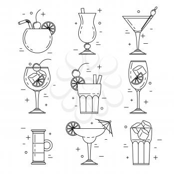 Cocktail alcoholic set, vector line art design