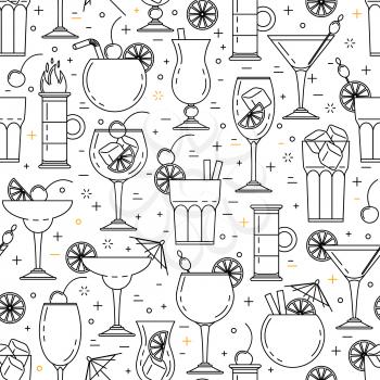 Cocktail alcoholic seamless pattern, vector line art design