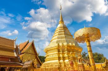 Golden pagoda Wat Phra That Doi Suthep in Chiang Mai, Thailand in a summer day