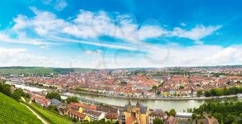 Panoramic aerial view of Wurzburg in a beautiful summer day, Germany