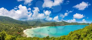 Panorama of Ao Thong Nai Pan Noi beach on Koh Phangan island, Thailand in a summer day