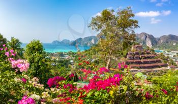 Panorama of Phi Phi Don island, Thailand in a summer day