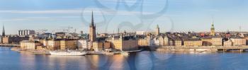 Panorama of Gamla Stan, the old part of Stockholm in a sunny day, Sweden