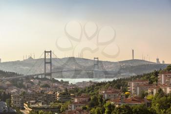 Bosporus bridge connecting Europe and Asia in Istanbul, Turkey in a beautiful summer day