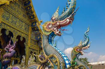 Wat Rong Sua Ten (Blue temple) in Chiang Rai, Thailand in a summer day