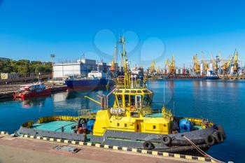 Cargo container terminal port in Odessa, Ukraine in a beautiful summer day