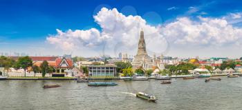 Panorama of Wat Arun Temple in Bangkok, Thailand in a summer day