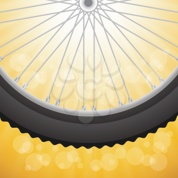 colorful illustration with  bicycle wheell on a sun background for your design