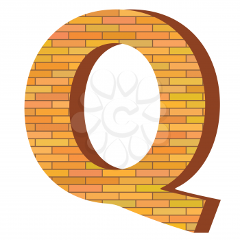 colorful illustration with brick letter Q  on a white background