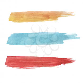 colorful illustration with abstract watercolor orange  blue and red blots on a white background
