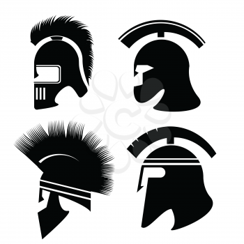  illustration with silhouettes of helmet  on  a white background