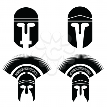 illustration with silhouettes of greek and roman helmet on  a white background