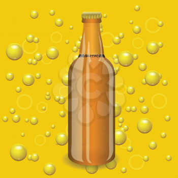colorful illustration with beer bottle on a yellow bubbles  background