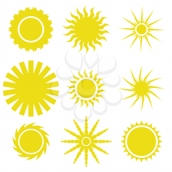 colorful illustration  with sun icons set on white background