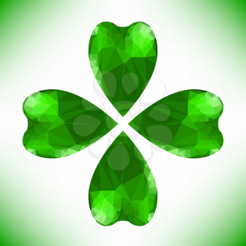 Four- leaf clover - Irish shamrock St Patrick's Day symbol. Useful for your design. Green glass clover isolated on white background.Stylish abstract St. Patrick's day background with leaf clover.