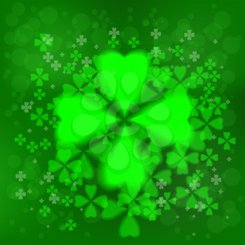 Four- leaf clover - Irish shamrock St Patrick's Day background. Useful for your design. Green glass clover on green background.Stylish abstract St. Patrick's day background with leaf clover.
