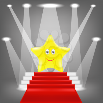Single Gold Yellow Star on Red Carpet.