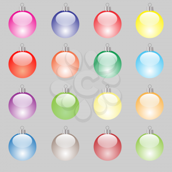 Set of Colorful Christmas Balls Isolated on Grey Background