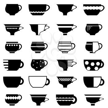 Set of Cup Silhouettes Isolated on White Background.