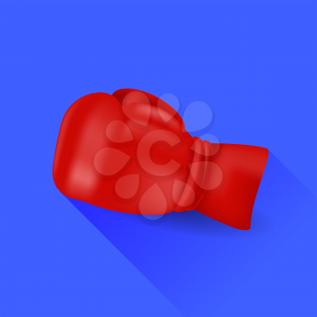 Red  Boxing Glove Isolated on Blue Background. Long Shadow