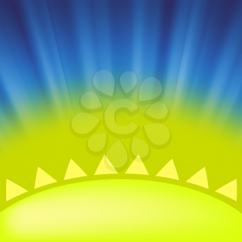 Part of Yellow Sun on Blue Sky Background