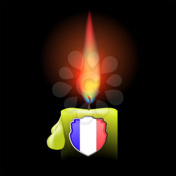 Burning Candle and Shield Isolated on Dark Background