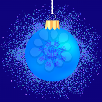 Blue Glass Ball on Blue Confetti Background. Blue Glass Ball on Blue Background