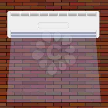Wall-mounted Air Conditioner Icon. Air Purifier. Air Conditioner on the Red Brick Wall.