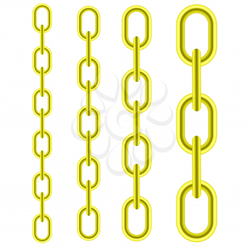 Set of Different Yellow Metal Chains Isolated on White Background
