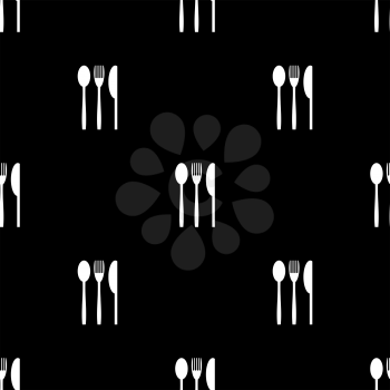 Knife Fork  Spoon Silhouettes Seamless Pattern on Black Background