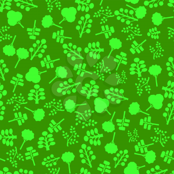 Trees Silhouettes Seamless Pattern on Green. Forest Background